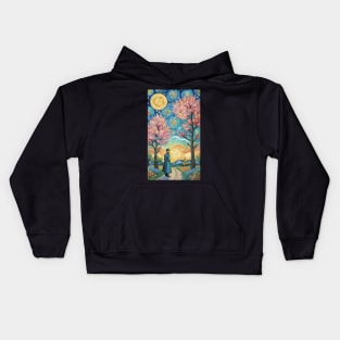 Starry Night Reverie: Van Gogh-Inspired Landscape with Solitary Figure Kids Hoodie